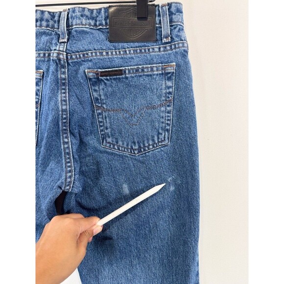 Harley Davidson Womens Jeans Blue Denim Straight Mid Rise Moto Y2K Size 6 Tall - Picture 5 of 13